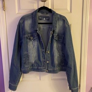 Maurices Medium Wash Destressed Denim Jacket
